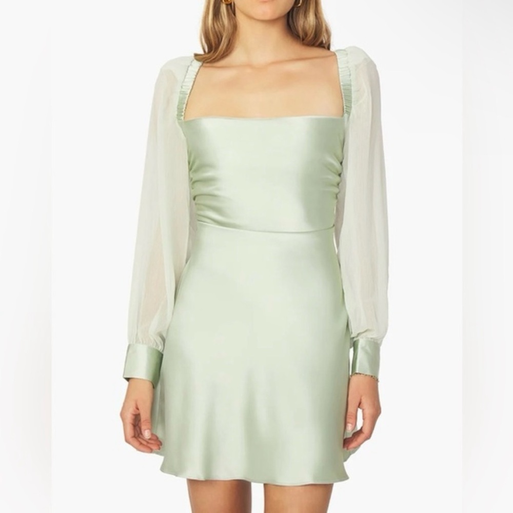 Puff Sleeve Cowl Mini Dress in Sage Green